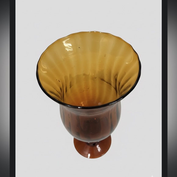 Empoli Italian Honey Amber Diamond Optic Footed Pedestal Stem Vase 12" Vintage - Picture 2 of 5